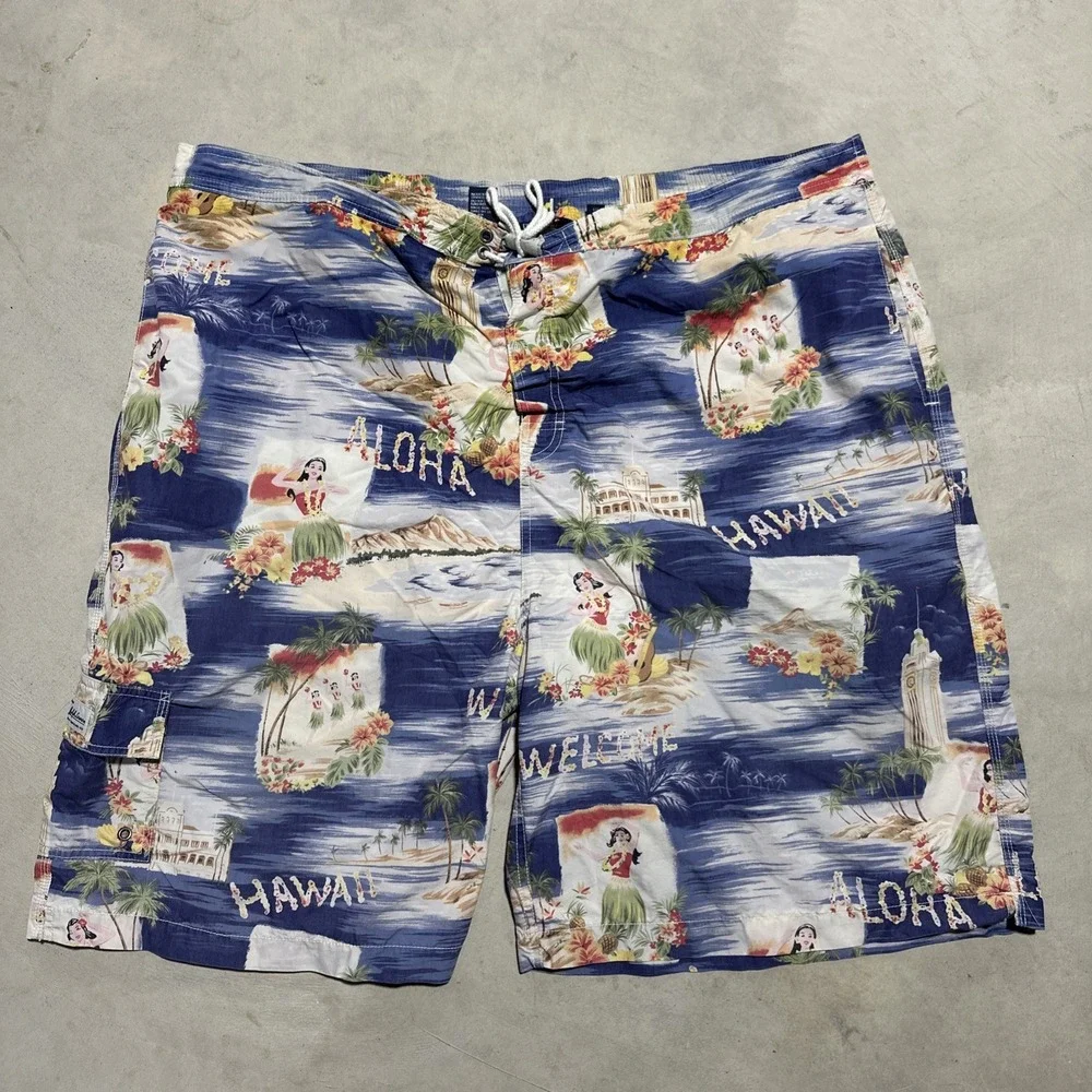 Ralph Lauren Polo Board Shorts Trunks SZ 3XLT Multicolor Hawaiian Theme AOP